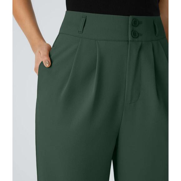 NWT Halara Flex™ High Waisted Shirred Straight Leg Green Work Pants Size XL - Picture 5 of 8
